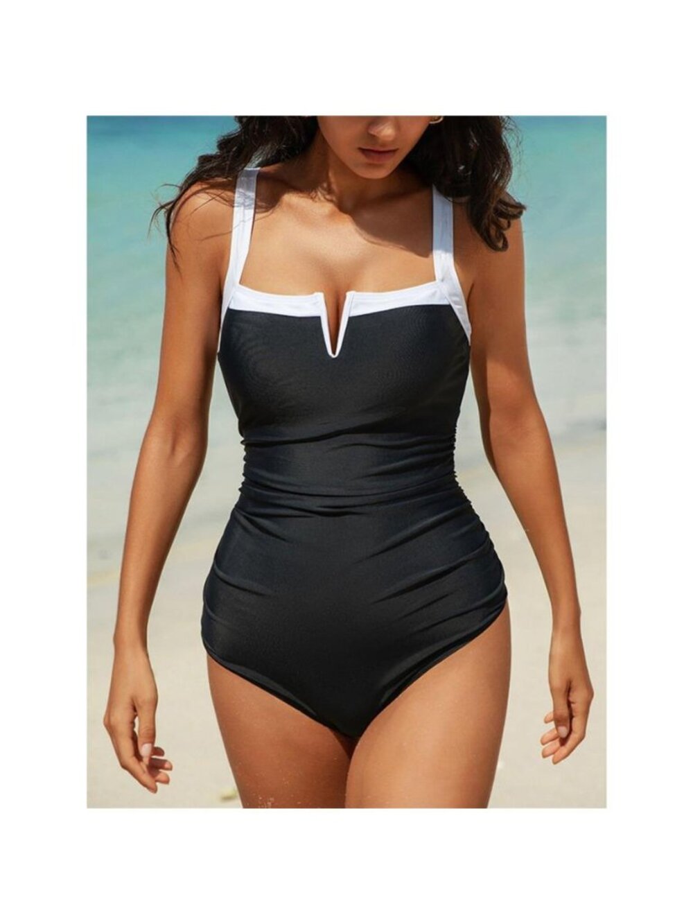 Contrast Trim Ruched One-Piece Swimsuit